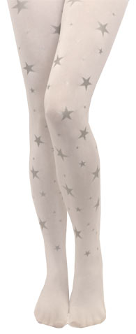 Silver Stars on White Printed Footed Tights
